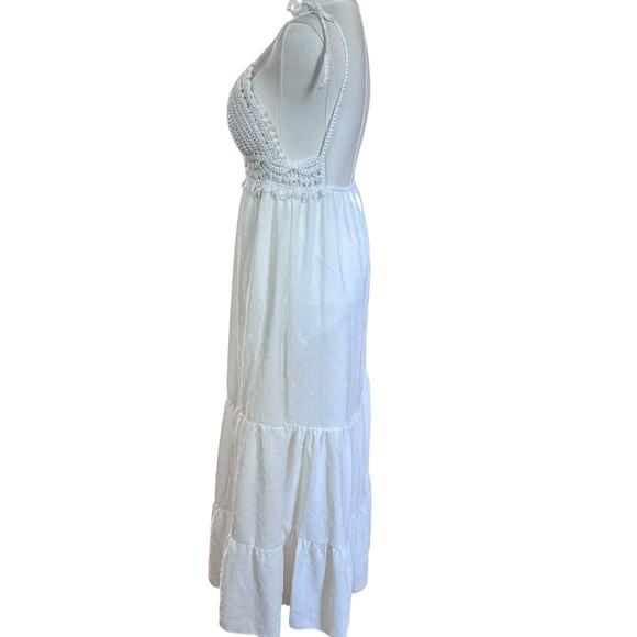 Crochet Midi Baby Doll Halter Dress Y2K Fairy White Shein Textured Tiered SZ SM - Picture 10 of 12
